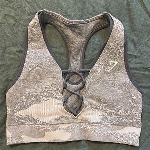 Gymshark Blue-Grey Sports Bra with Crisscross Detail